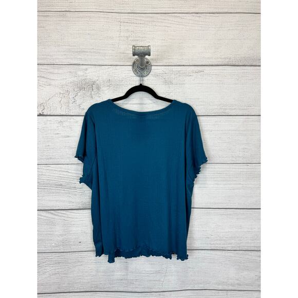 Torrid Plus Size Blue Pointelle Scoop Neck Button Up Short Sleeve Top Size 4X - Picture 7 of 7